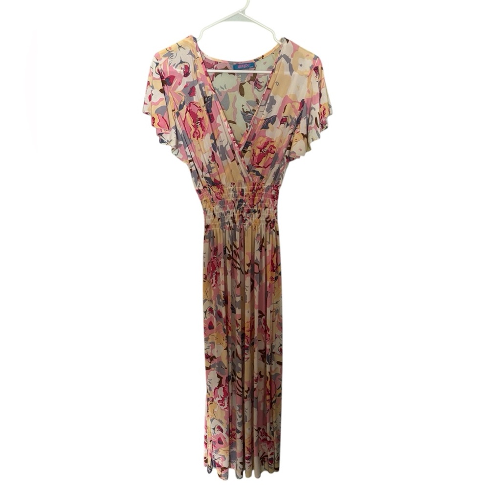 Pink and Cream Maxi Dress with Elegant Design
